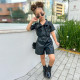 18M-7Y Toddler Girls Short Sleeve Waist Leather Jumpsuit  Girls Clothes  