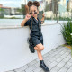 18M-7Y Toddler Girls Short Sleeve Waist Leather Jumpsuit  Girls Clothes  