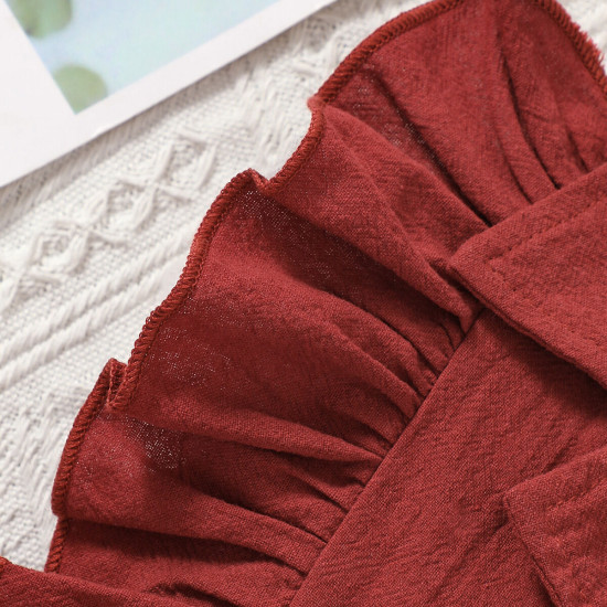 18M-6Y Toddler Girls Solid Lapel Rompers With Belt  Girls Clothes  