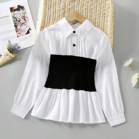 4-10Y Kids Girls Contrast White Shirt Waist Shirts  Trendy Kids Clothing  