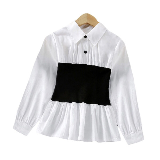 4-10Y Kids Girls Contrast White Shirt Waist Shirts  Trendy Kids Clothing  