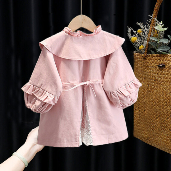 9M-6Y Solid Color Button Wide Collar Tops Girl Baby  Clothing  