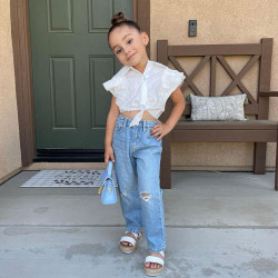 18M-7Y Toddler Girl White Sleeveless Ruffled Crop Top  Girls Fashion Clothes  