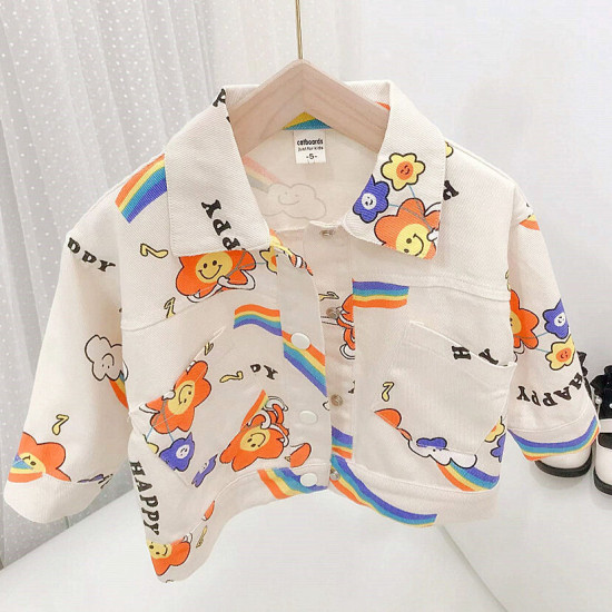 Lapel Collar Long Sleeve Cartton Rainbow Top  Girl Button Down Shirt  