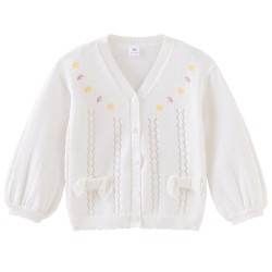 18M-6Y Toddler Girls Embroidery Floral Sweater Knitted Cardigan  Girls Clothes  