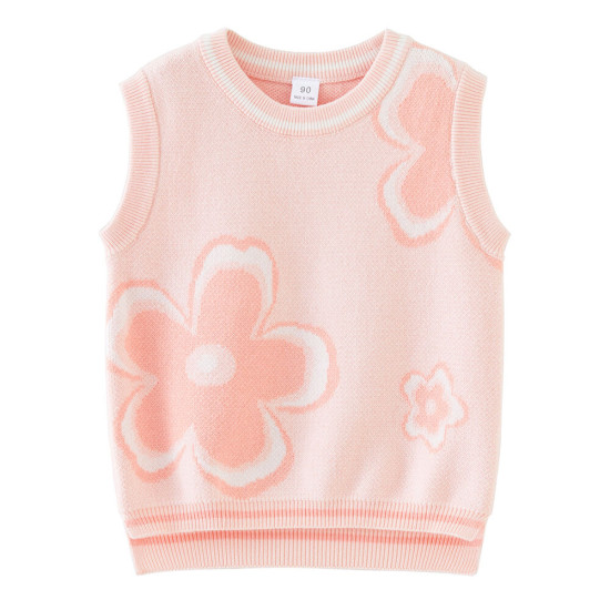 12M-7Y Toddler Girls Round Neck Jacquard Sweater Vest  Girls Clothes  