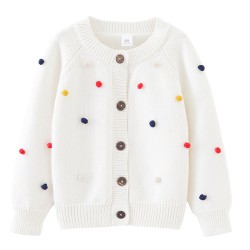 18M-7Y Toddler Girls Knitted Round Neck Hand Crochet Colorful Ball Sweater Cardigan  Girls Clothes  