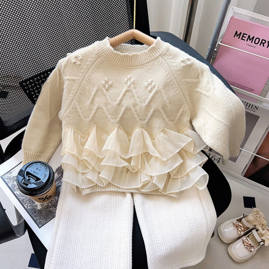 18M-7Y Toddler Girls Knitted Sweater Patchwork Mesh  Girls Fashion Clothes  