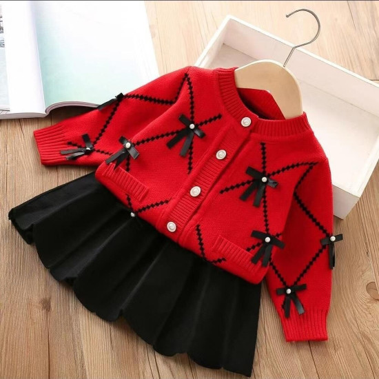 18M-6Y Toddler Girls Sets Knitted Bow Cardigan Sweater And Skirts  Girls Fashion Clothes  