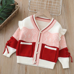 18M-6Y Toddler Girls Knitted V-Neck Colorblock Cardigan Sweater  Girls Fashion Clothes  