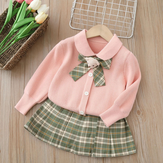 18M-6Y Toddler Girls Sets Knitted Bowtie Cardigan Sweater  Girls Clothes  