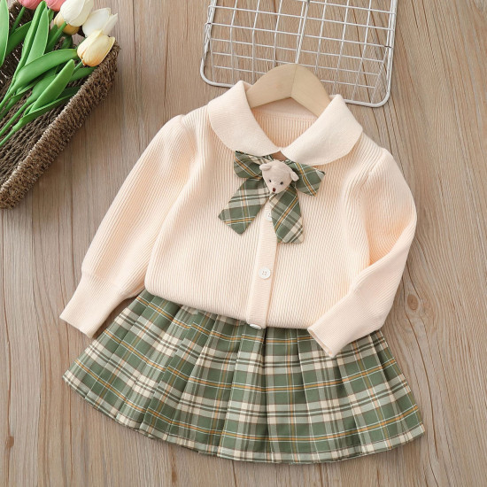 18M-6Y Toddler Girls Sets Knitted Bowtie Cardigan Sweater  Girls Clothes  