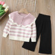 18M-6Y Toddler Girls Sets Striped Lapel Knitted Sweater And Wide Leg Pants  Girls Clothes  