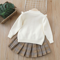 18M-6Y Toddler Girls Knitted Sets Bow Sweater Cardigan Plaid Skirts  Girls Clothes  