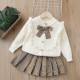 18M-6Y Toddler Girls Knitted Sets Bow Sweater Cardigan Plaid Skirts  Girls Clothes  