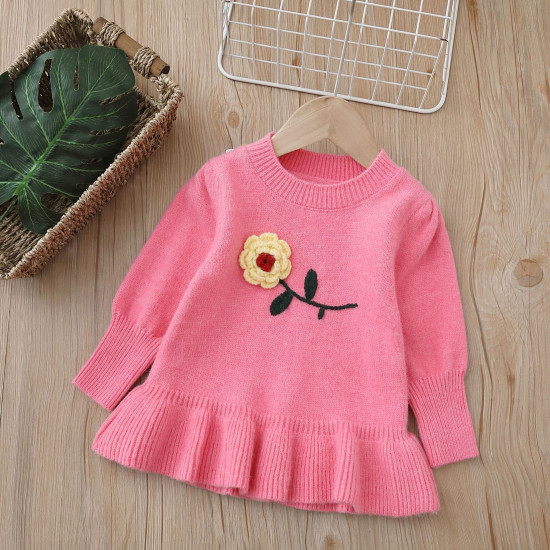 9M-5Y Toddler Girls Handmade Flower Knitted Sweater Dress  Girls Clothes  