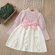18M-6Y Toddler Girls Knitted Puff Sleeve Bow Sweater Dress  Girls Clothes  