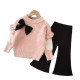 18M-6Y Toddler Girls Knitted Sets Bow Contrast Lapel Sweater Flared Pants  Girls Clothes  