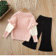 18M-6Y Toddler Girls Knitted Sets Bow Contrast Lapel Sweater Flared Pants  Girls Clothes  