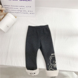 9M-6Y Plush-Edge Fleece Thicken Warm Pants Bear Line Print Leggings Trousers  Kids Boutique Clothing  