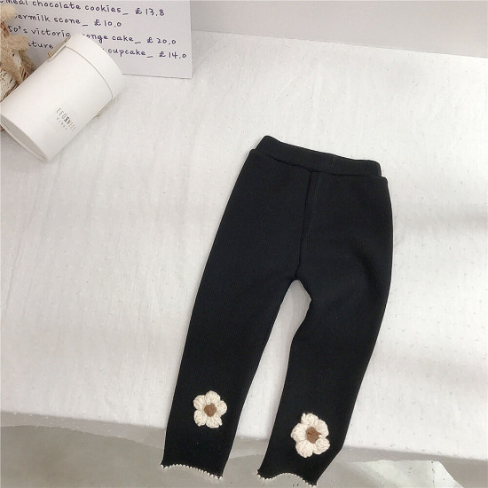 18M-6Y Thicken Fleece Warm Pants Bunny And Flower Trousers  Kids Boutique Clothing  