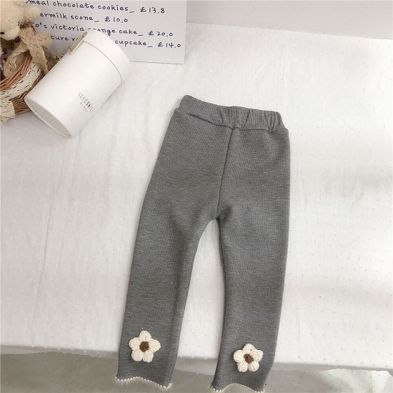 18M-6Y Thicken Fleece Warm Pants Bunny And Flower Trousers  Kids Boutique Clothing  