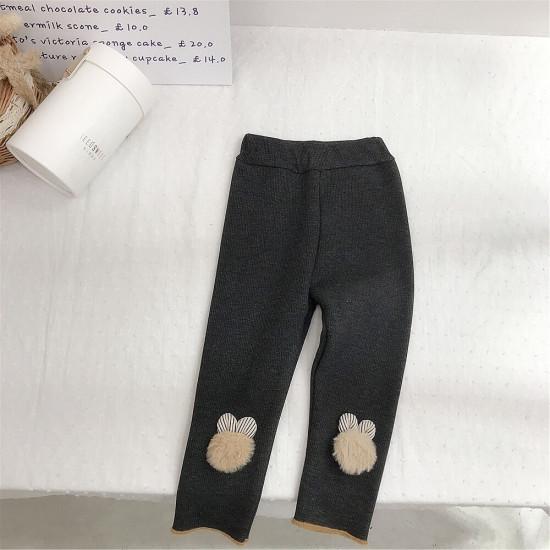 18M-6Y Thicken Fleece Warm Pants Bunny And Flower Trousers  Kids Boutique Clothing  
