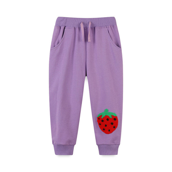 18M-7Y Toddler Girls Cartoon Strawberry Embroidered Trousers  Girls Clothes  