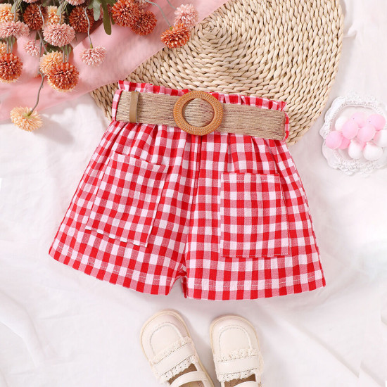 18M-6Y Toddler Girls Summer Casual Plaid Shorts With Pockets And Belt Fashion Girl   