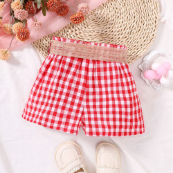 18M-6Y Toddler Girls Summer Casual Plaid Shorts With Pockets And Belt Fashion Girl   
