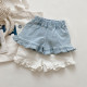 18M-7Y Toddler Girl Solid Color Wood Ear Hem Denim Shorts  Girls Fashion Clothes  