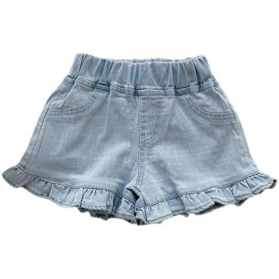 18M-7Y Toddler Girl Solid Color Wood Ear Hem Denim Shorts  Girls Fashion Clothes  