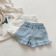 18M-7Y Toddler Girl Solid Color Wood Ear Hem Denim Shorts  Girls Fashion Clothes  