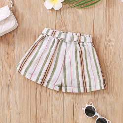 18M-6Y Toddler Girl Vertical Striped Shorts With Waist Belt Fashion Girl   