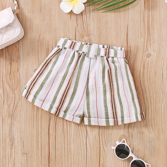 18M-6Y Toddler Girl Vertical Striped Shorts With Waist Belt Fashion Girl   