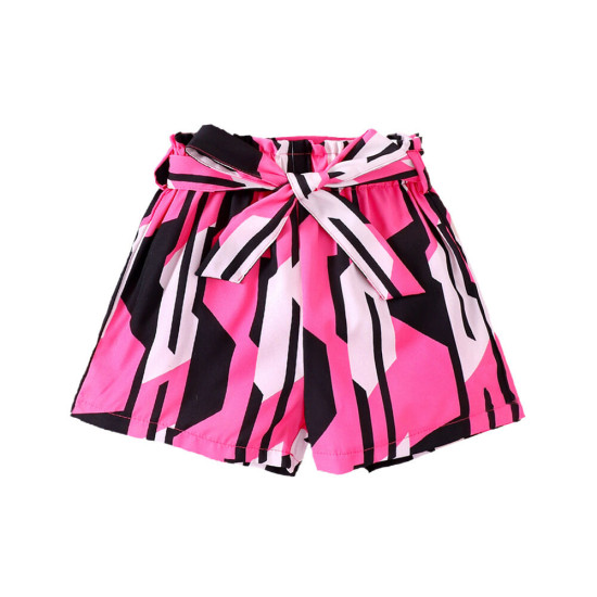 18M-6Y Toddler Girls Summer Multicolor Printed Casual Shorts With Belt  Girls Clothes  