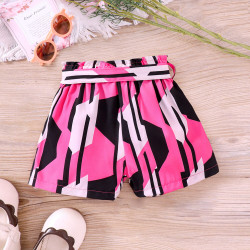 18M-6Y Toddler Girls Summer Multicolor Printed Casual Shorts With Belt  Girls Clothes  