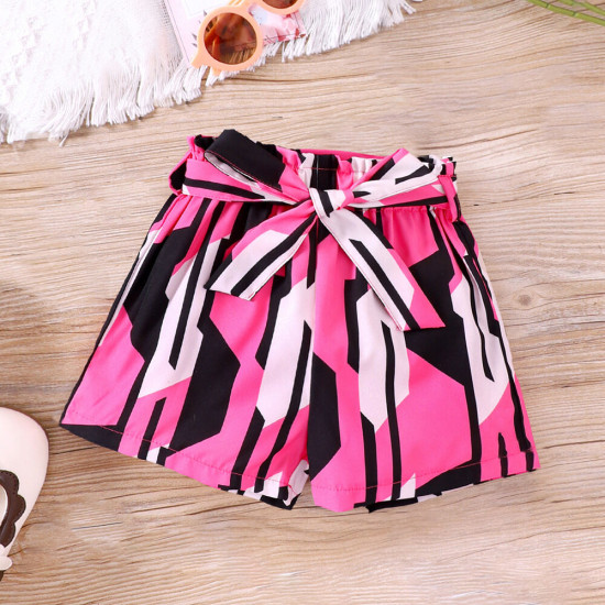 18M-6Y Toddler Girls Summer Multicolor Printed Casual Shorts With Belt  Girls Clothes  