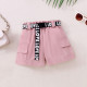 18M-6Y Toddler Girls Summer Pink Casual Shorts With Letter Belt  Girls Clothes  
