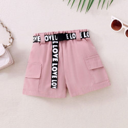 18M-6Y Toddler Girls Summer Pink Casual Shorts With Letter Belt  Girls Clothes  