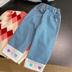 18M-6Y Toddler Girl Heart Printed Straight Leg Wide Leg Jeans  Girls Clothes  