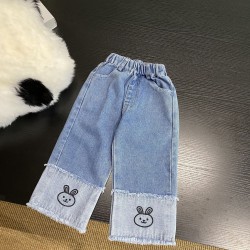 18M-6Y Toddler Girl Cartoon Bear Head Print Straight-Leg Jeans Fashion Girl   