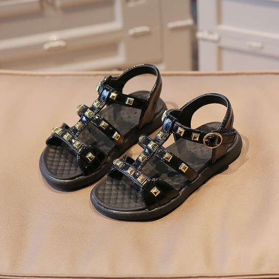 Kids Girls Metal Stud Casual Roman Beach Sandals  Kids Shoes  