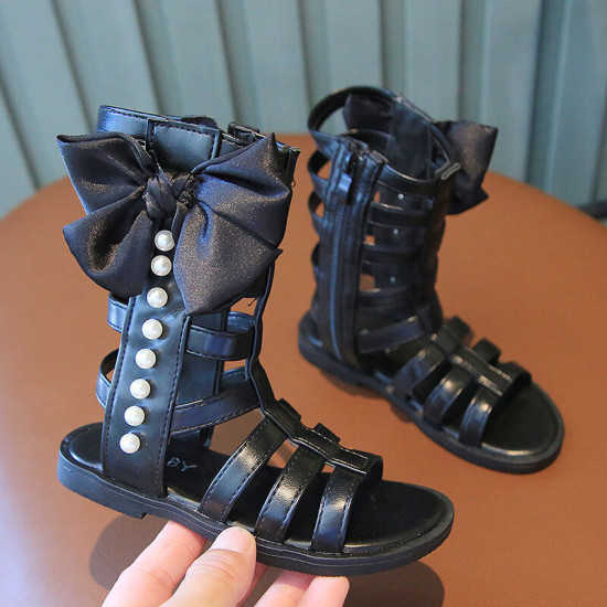 Kids Girls Cutout Bow Open-Toe High-Top Roman Sandals  Kids Shoes  