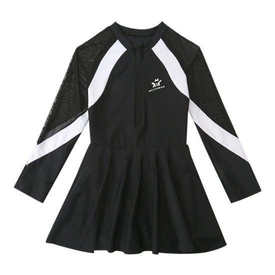 5-9Y Striped Long Sleeve Black Zipper Swimwear Swimsuit Dress  Kids Boutique Clothing  