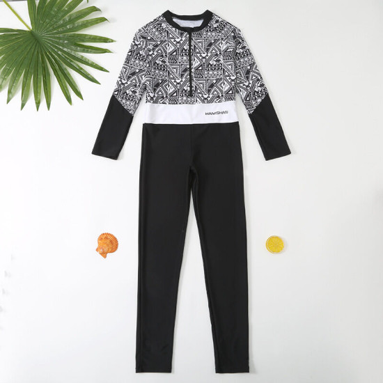 5-9Y Graphic Print Long Sleeve Divingde Swimwear Swimsuit  Kids Boutique Clothing  