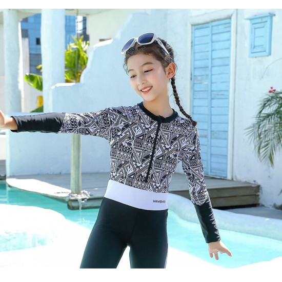 5-9Y Graphic Print Long Sleeve Divingde Swimwear Swimsuit  Kids Boutique Clothing  