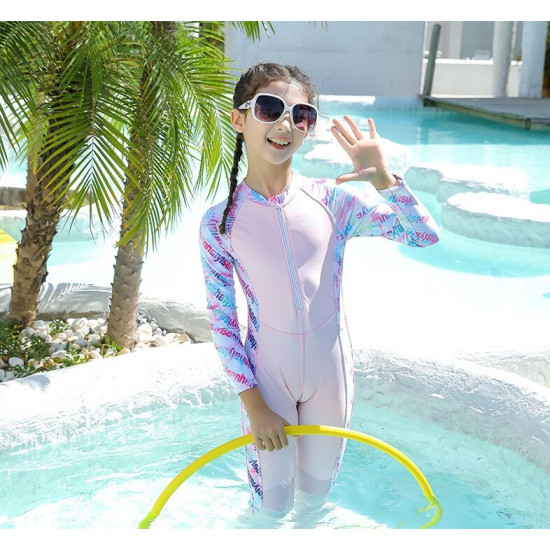 5-9Y Letter Print Long Sleeve Divingde Swimsuit Jumpsuit  Kids Boutique Clothing  