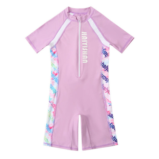 5-9Y Letter Print Colorful Striped Short Sleeve Zipper Swimsuit Jumpsuit  Kids Boutique Clothing  