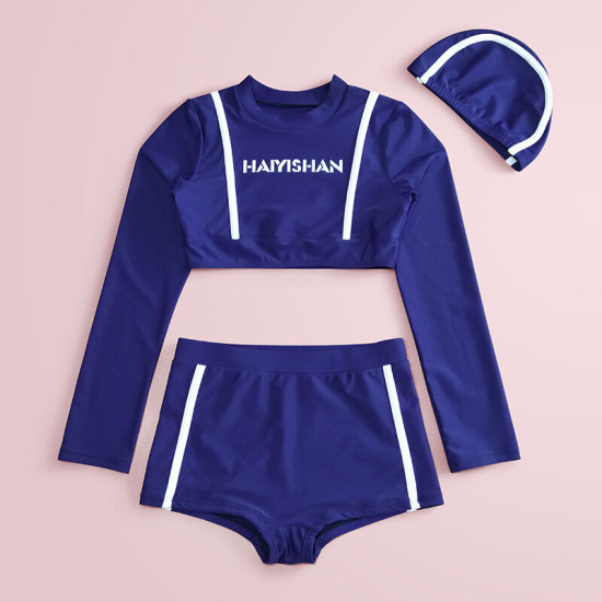 5-9Y Striped Letter Print Long Sleeve Tops And Shorts Swimwear Swimsuit Set  Kids Boutique Clothing  